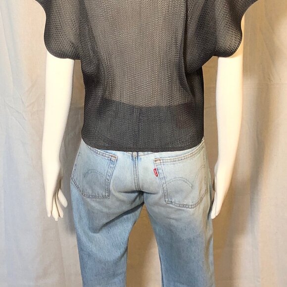 Pleats Please Issey Miyake Charcoal Gray Mesh Short Sleeved Top O/S - Picture 6 of 9
